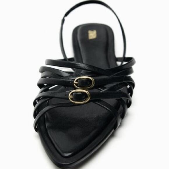 Zara Black Cross Strap Flat Sandals Size 8 - Picture 3 of 6